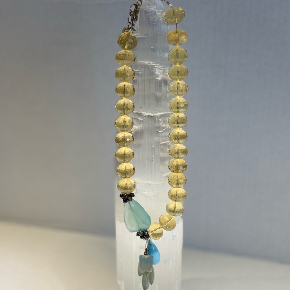 Gorgeous asymmetrical glass bead necklace and matching bracelet. Statement!